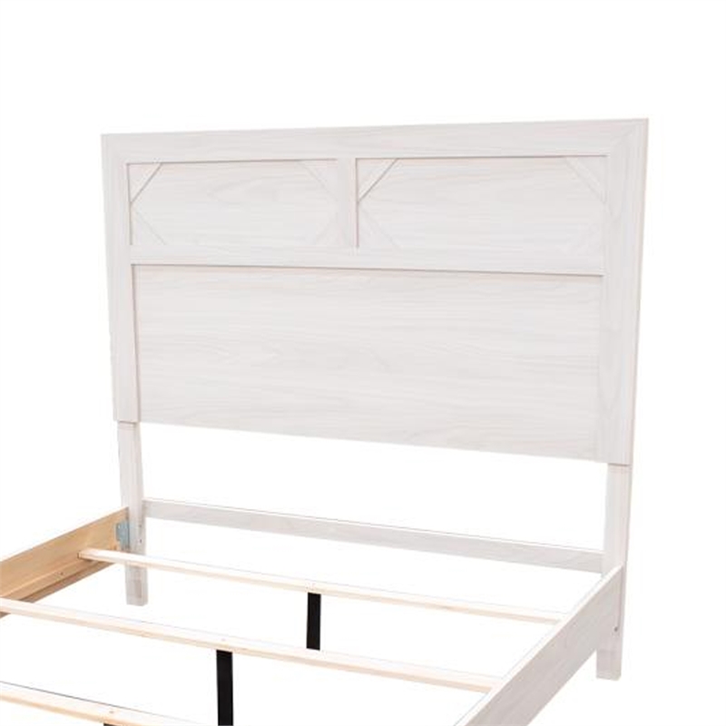 Modern Queen Size Bed- High Headboard w Low Footboard- Whitewash Wood