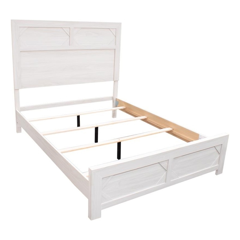 Modern Queen Size Bed- High Headboard w Low Footboard- Whitewash Wood