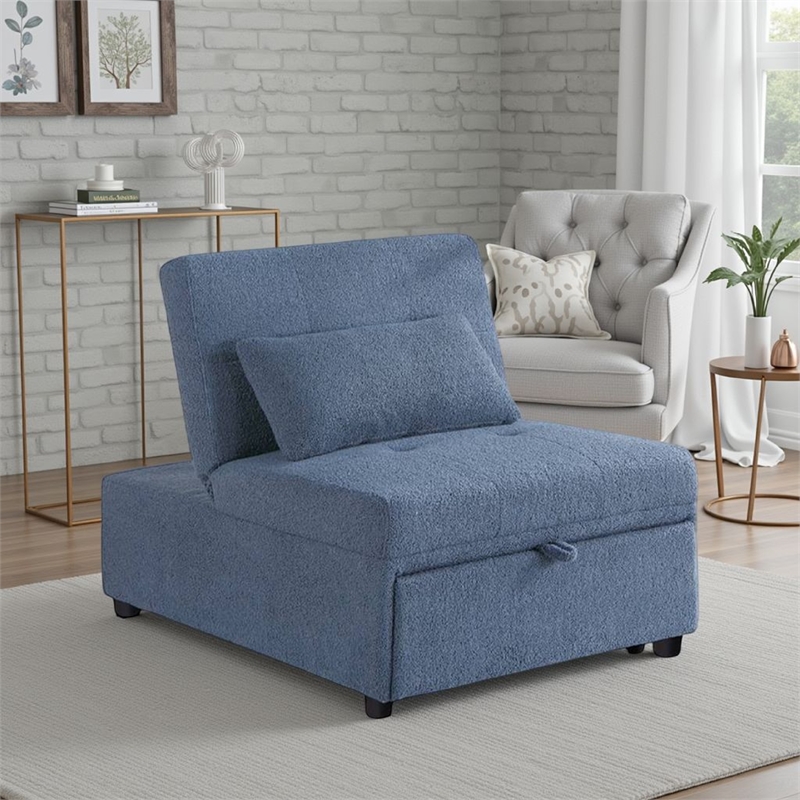 Jiya Convertible Sofa Chair to Single Bed- Blue Fabric- 76 Inch