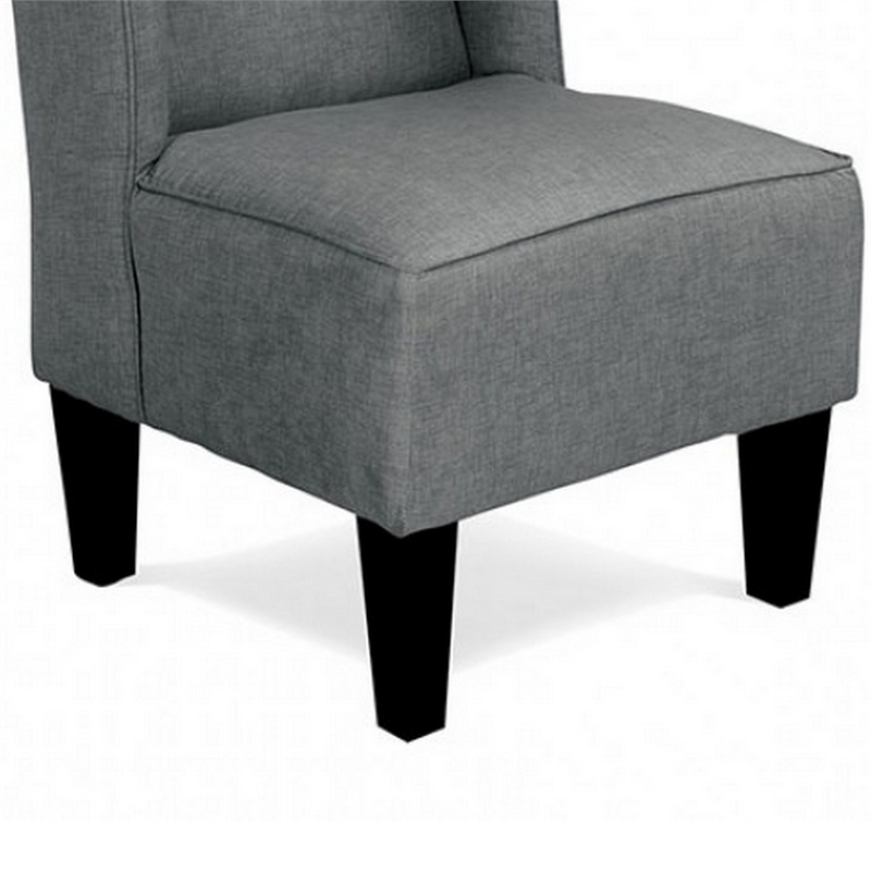 Carie Kids Chair with Wingback and Welt Trim- Solid Wood- Gray Fabric
