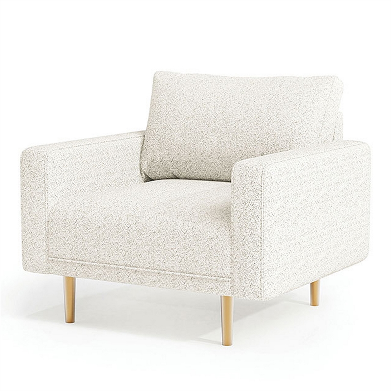 Remy Accent Chair- Bench Seat w Track Arms- Plush Off White Boucle