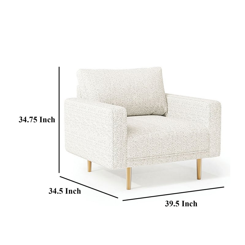 Remy Accent Chair- Bench Seat w Track Arms- Plush Off White Boucle