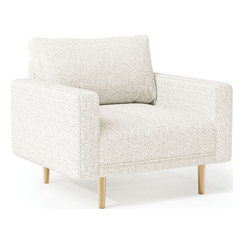 Remy Accent Chair- Bench Seat w Track Arms- Plush Off White Boucle