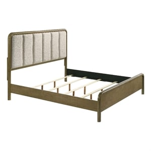 Deon Queen Bed- Vertical Channel Tufted Beige Boucle Upholstery- Brown