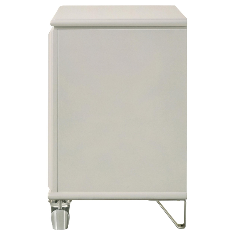 Ory Nightstand w 2 Drawers- Chrome Star Handle- Pearl Ivory Wood