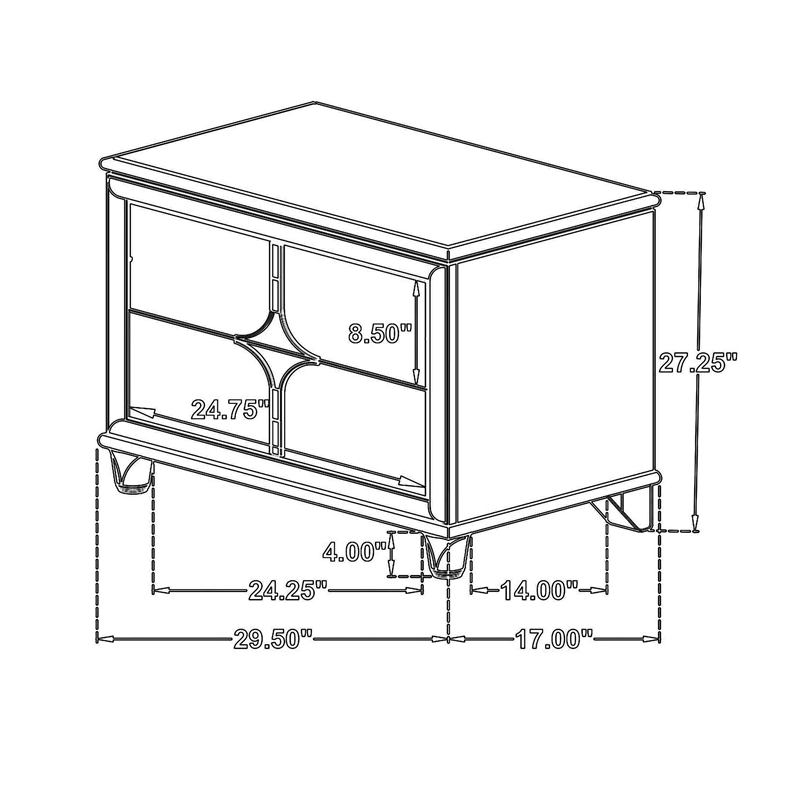 Ory Nightstand w 2 Drawers- Chrome Star Handle- Pearl Ivory Wood