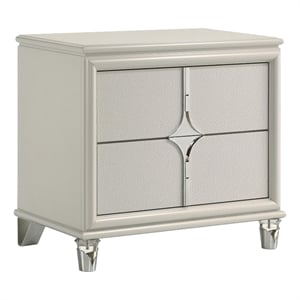Ory Nightstand w 2 Drawers- Chrome Star Handle- Pearl Ivory Wood