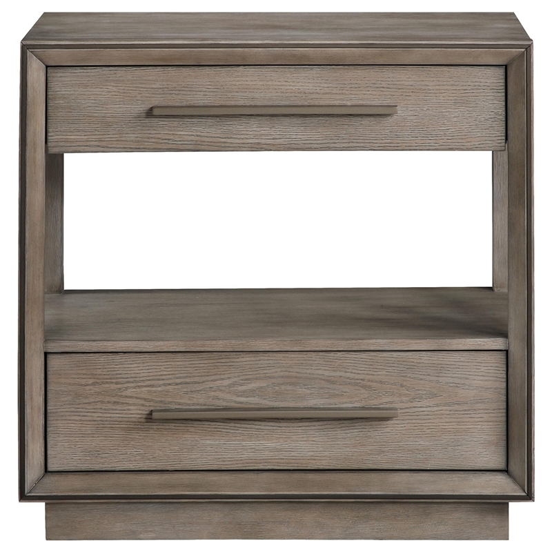 Lyni Nightstand- 2 Storage Drawers- Open Shelf- Washed Oak Brown
