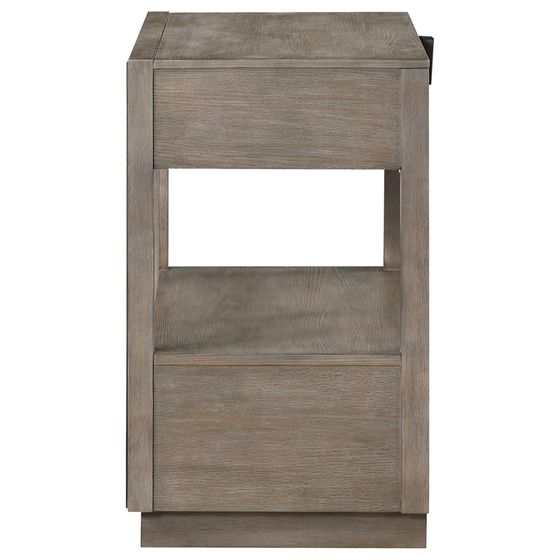 Lyni Nightstand- 2 Storage Drawers- Open Shelf- Washed Oak Brown