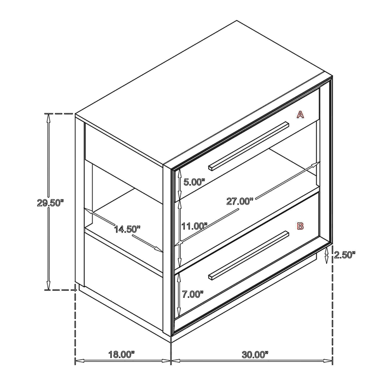 Lyni Nightstand- 2 Storage Drawers- Open Shelf- Washed Oak Brown