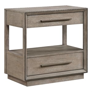 Lyni Nightstand- 2 Storage Drawers- Open Shelf- Washed Oak Brown