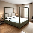 Seon Queen Canopy Bed w 4 Posters- Ivory Upholstery- Dark Cocoa Brown