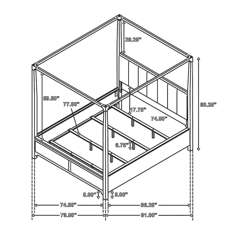 Seon California King Bed- 4 Posters- Ivory Upholstery Dark Cocoa Brown