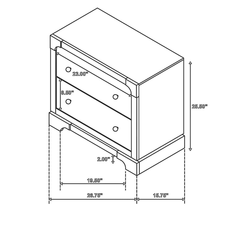 Seon Nightstand- 2 Drawers with Brass Knobs- Dark Cocoa Brown Wood