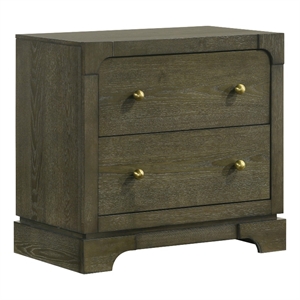 Seon Nightstand- 2 Drawers with Brass Knobs- Dark Cocoa Brown Wood