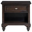 Meon Nightstand w Drawer and Open Cubby Shelf- Dark Oak Brown Wood