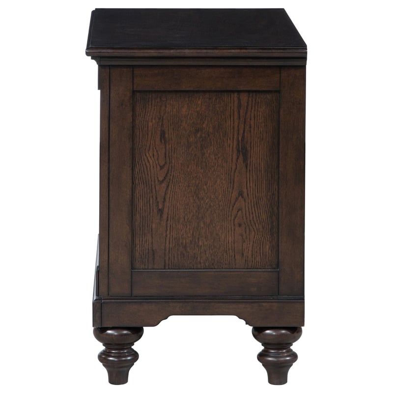 Meon Nightstand w Drawer and Open Cubby Shelf- Dark Oak Brown Wood