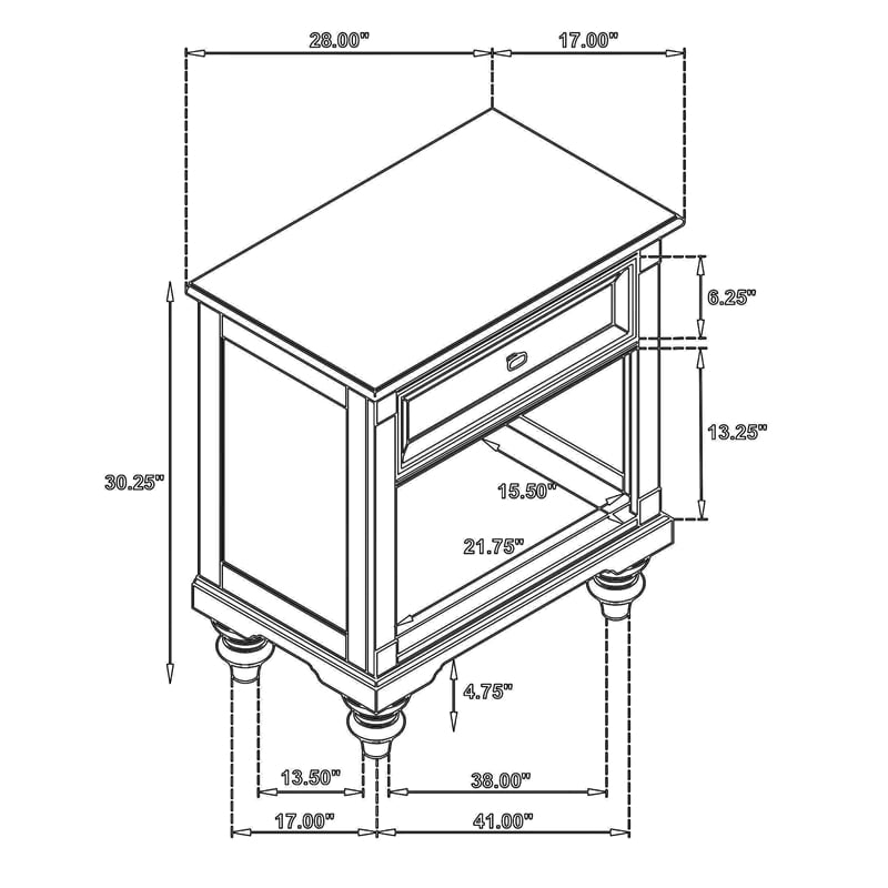 Meon Nightstand w Drawer and Open Cubby Shelf- Dark Oak Brown Wood