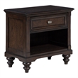 Meon Nightstand w Drawer and Open Cubby Shelf- Dark Oak Brown Wood