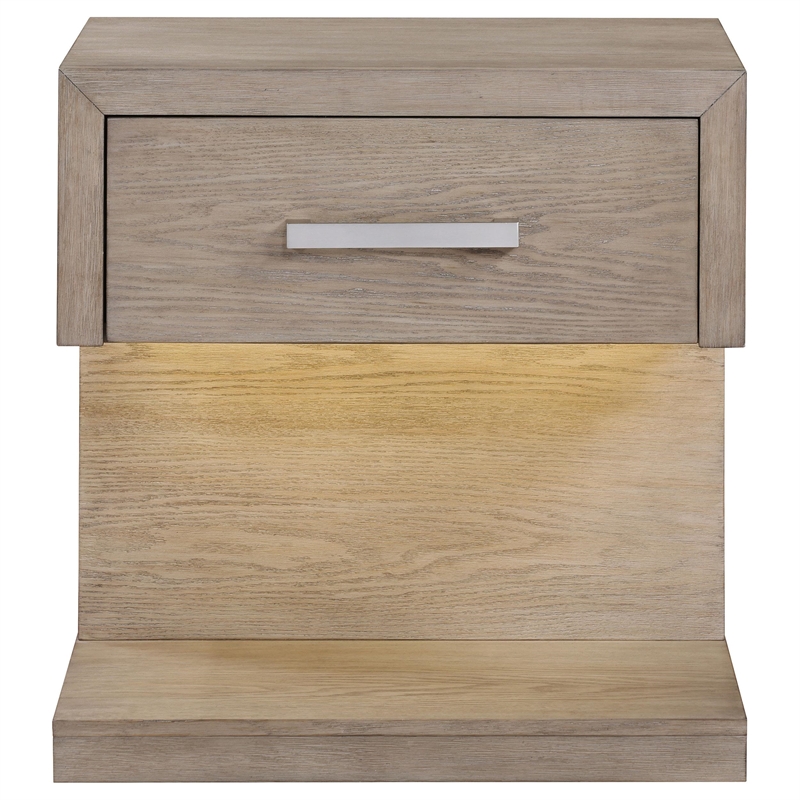 Keno Nightstand- 27 Inch Brown Acacia Wood- Storage Drawer- LED Light
