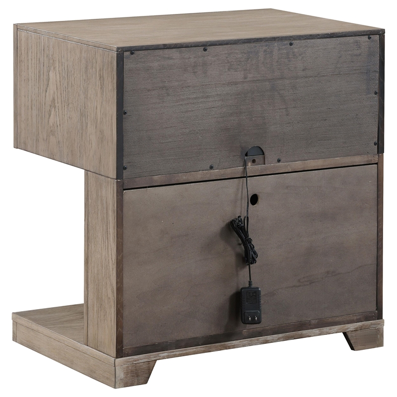 Keno Nightstand- 27 Inch Brown Acacia Wood- Storage Drawer- LED Light