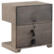 Keno Nightstand- 27 Inch Brown Acacia Wood- Storage Drawer- LED Light