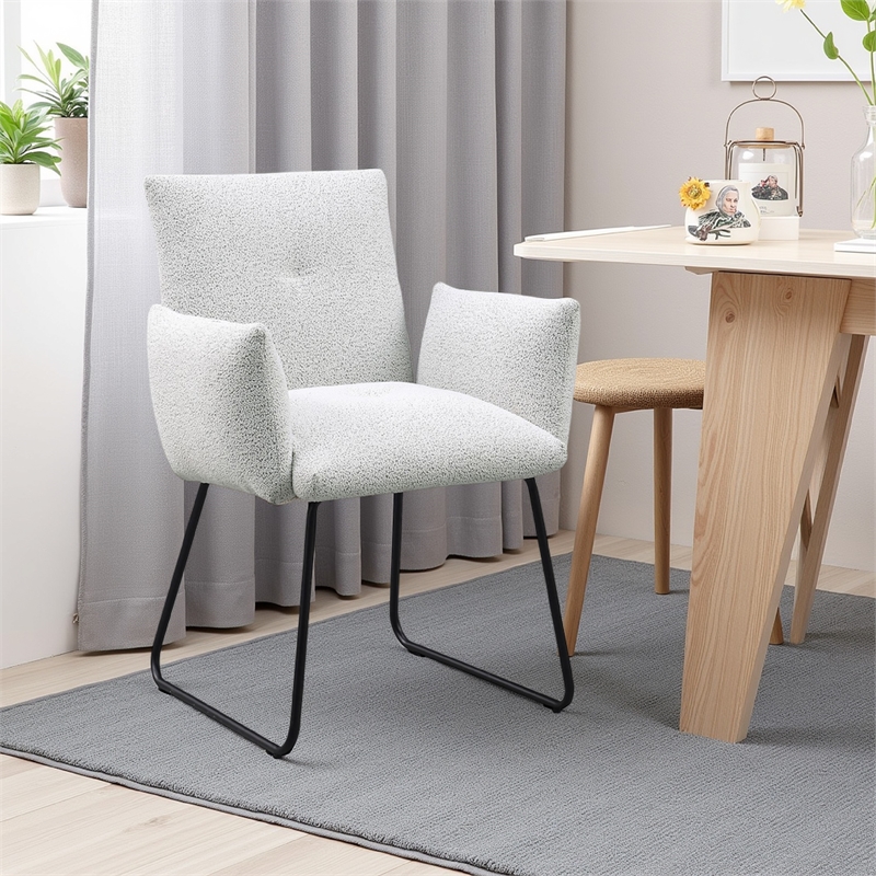 Acko Dining Chair Set of 2- Light Gray Fabric- Black Metal Frame