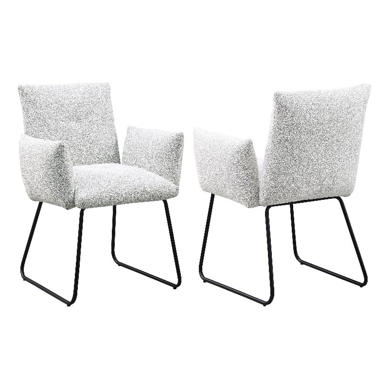 Acko Dining Chair Set of 2- Light Gray Fabric- Black Metal Frame