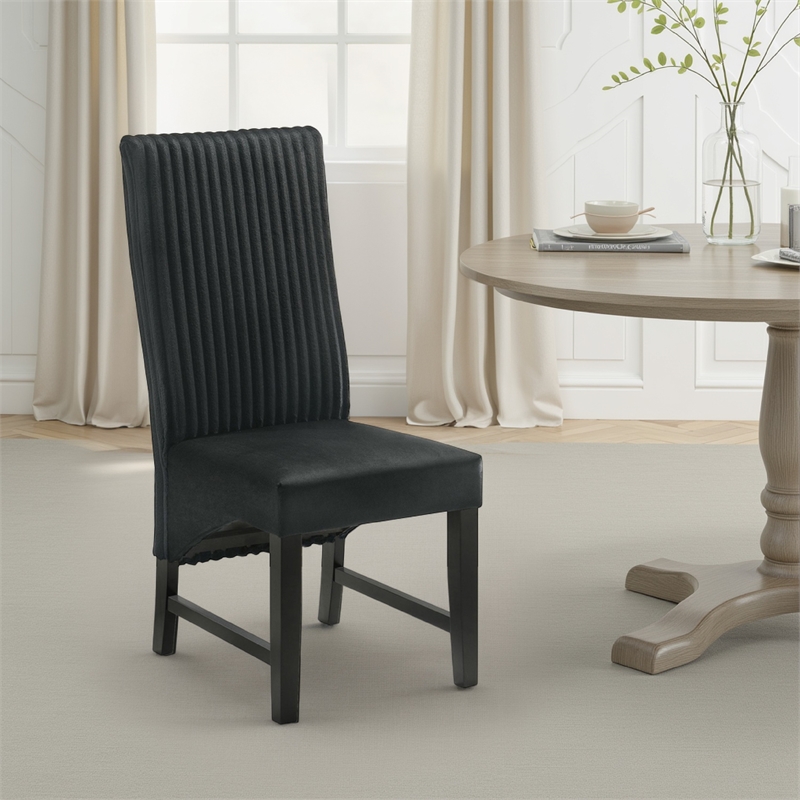 Ranna Dining Chair Set of 2- Black Velvet Foam Cushions- Hardwood