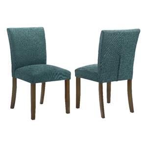 Cana Dining Chair Set of 2- Blue Fabric Foam Cushion- Brown Wood Legs