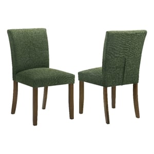 Cana Dining Chair Set of 2- Green Fabric Foam Cushion- Brown Wood Legs