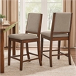 Patter Counter Height Chair Set of 2- Beige Fabric- Dark Brown 26 Inch