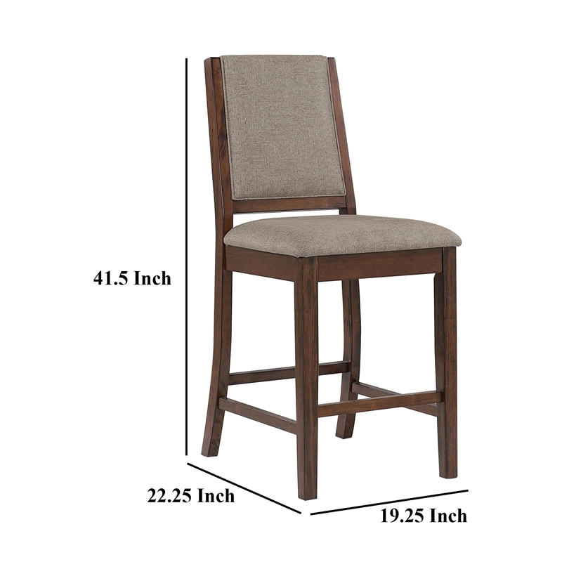 Patter Counter Height Chair Set of 2- Beige Fabric- Dark Brown 26 Inch