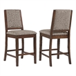 Patter Counter Height Chair Set of 2- Beige Fabric- Dark Brown 26 Inch