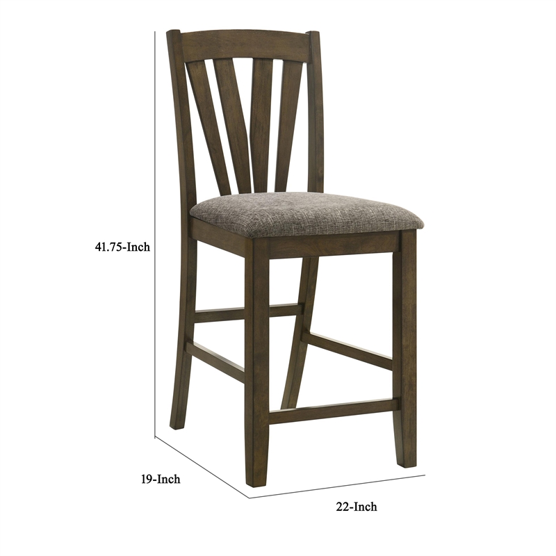 Kana Counter Height Chair Set of 2- Gray Fabric- Brown Wood Frame