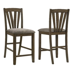 Kana Counter Height Chair Set of 2- Gray Fabric- Brown Wood Frame