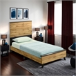 Wemy Twin Size Bed- Tall Panel Headboard- Natural Brown Pine Finish