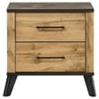 Wemy Nightstand with 2 Drawers- Metal Legs- Weathered Brown Pine Wood