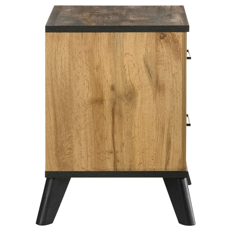 Wemy Nightstand with 2 Drawers- Metal Legs- Weathered Brown Pine Wood