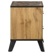 Wemy Nightstand with 2 Drawers- Metal Legs- Weathered Brown Pine Wood