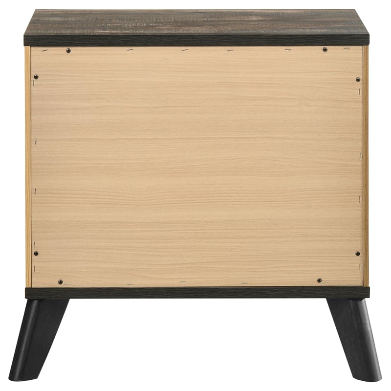Wemy Nightstand with 2 Drawers- Metal Legs- Weathered Brown Pine Wood