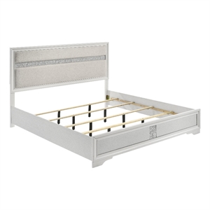 Vino King Size Bed- Panel Headboard- White Upholstery- Glitter Stripes