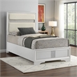 Vino Twin Size Bed- Panel Headboard- White Upholstery- Glitter Stripes