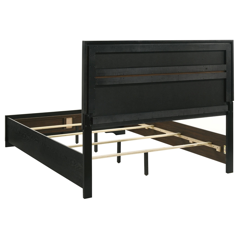 Vino California King Size Bed- Panel Black Upholstery- Glitter Stripe