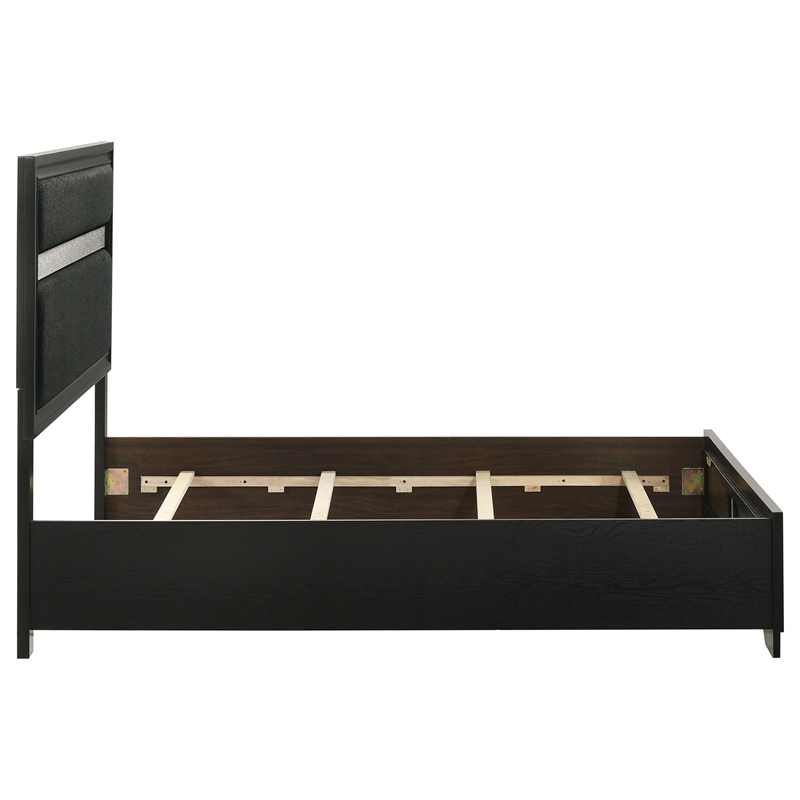 Vino Full Size Bed- Panel Headboard- Black Upholstery- Glitter Stripes