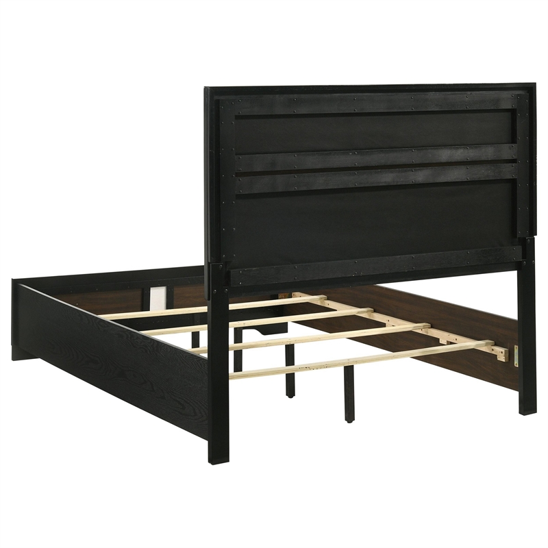 Vino Full Size Bed- Panel Headboard- Black Upholstery- Glitter Stripes