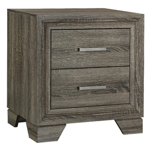 Reay Nightstand- Brown Oak Finish- 2 Drawers Silver Metal Bar Handles