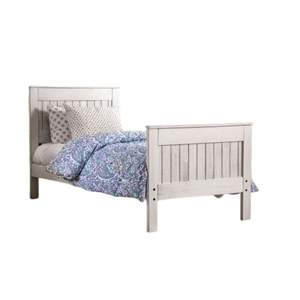 Waly Queen Bed- Farmhouse Plank Design- Classic White Solid Pine Wood