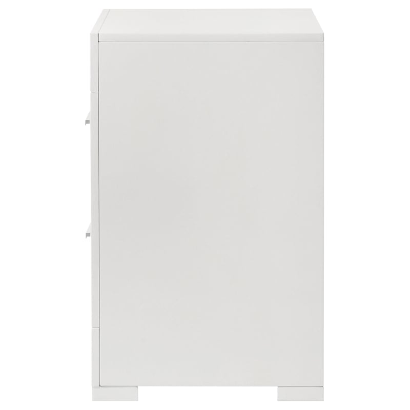 Ivon Nightstand- 2 Drawers- 26 Inch Modern Glossy White Solid Hardwood
