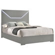 Ivon Queen Size Bed- 3D Embossed LED Headboard- Gray Solid Hardwood